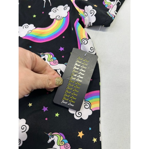 Just Love Women's XL Black V-Neck T-Shirt Unicorn Rainbow Scrub Top NWT - Picture 4 of 6